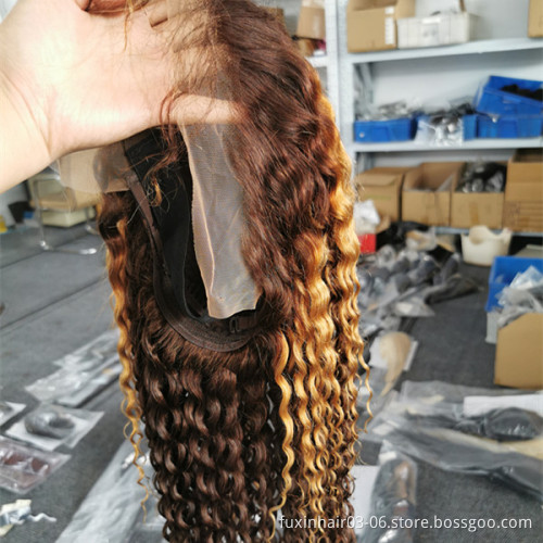 Water Wave Highlighed Lace Frontal Wig Highlight Human Hair Film Lace Wigs 13x4 Blonde Highlights Colored French Hd Lace Wig